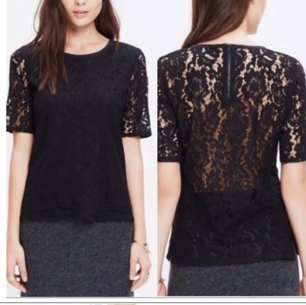 Madewell Black Lace Blouse Top Shirt Size Medium